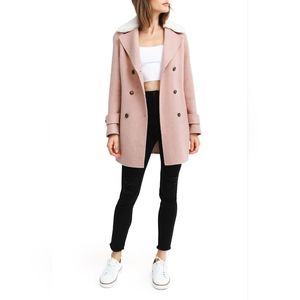 BELLE AND BLOOM Liberty Faux Shearling Collar Coat in Blush - Women's Size L